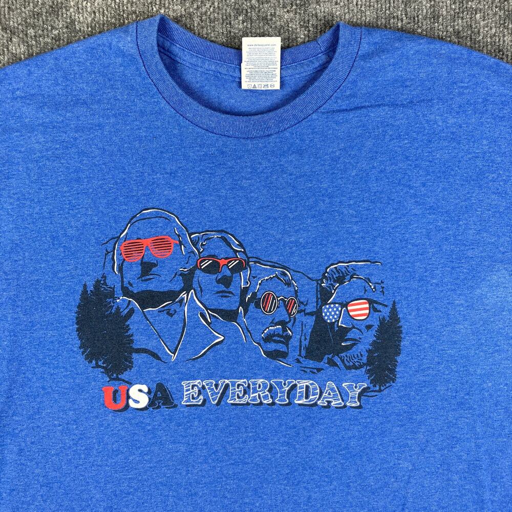 USA Everyday Mount Rushmore T-Shirt Men's 2XL Blue Delta Pro Weight Patriotic